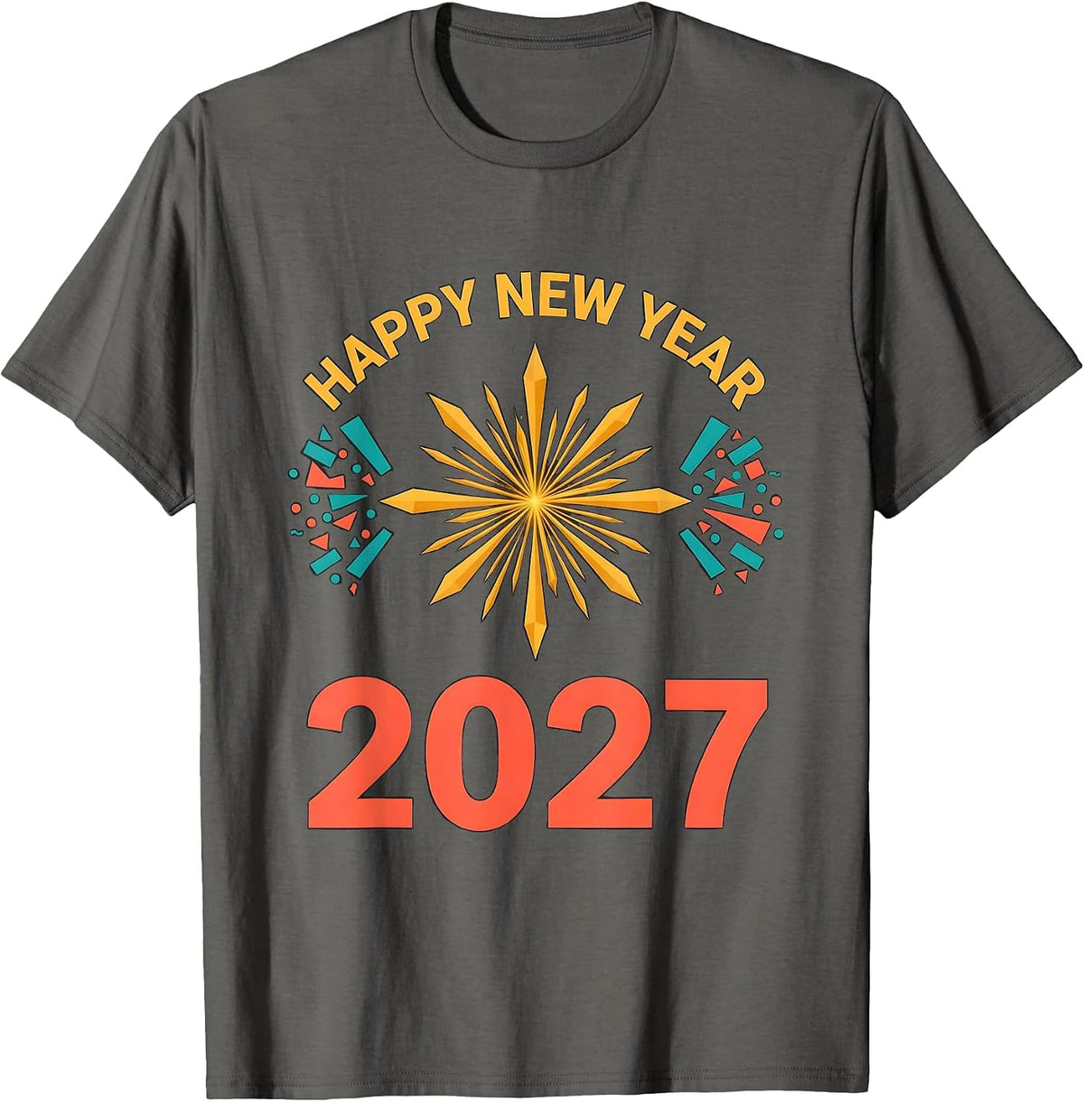 Happy New Year 2027 Whimsical Festive Party Countdown T-Shirt - Asphalt Grey