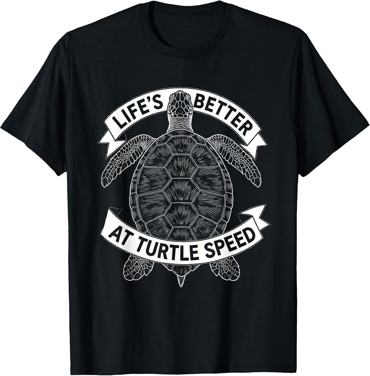 Men's Life's Better At Turtle Speed Graphic Design T-Shirt - Black