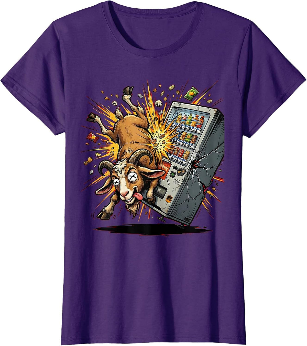 Women's Goat Headbutting Vending Machine Funny Graphic T-Shirt - Purple