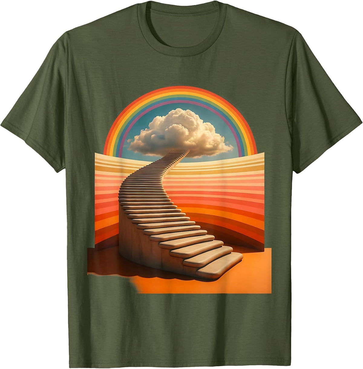 School Counselor Staircase to the Sky Design T-Shirt - Olive Green