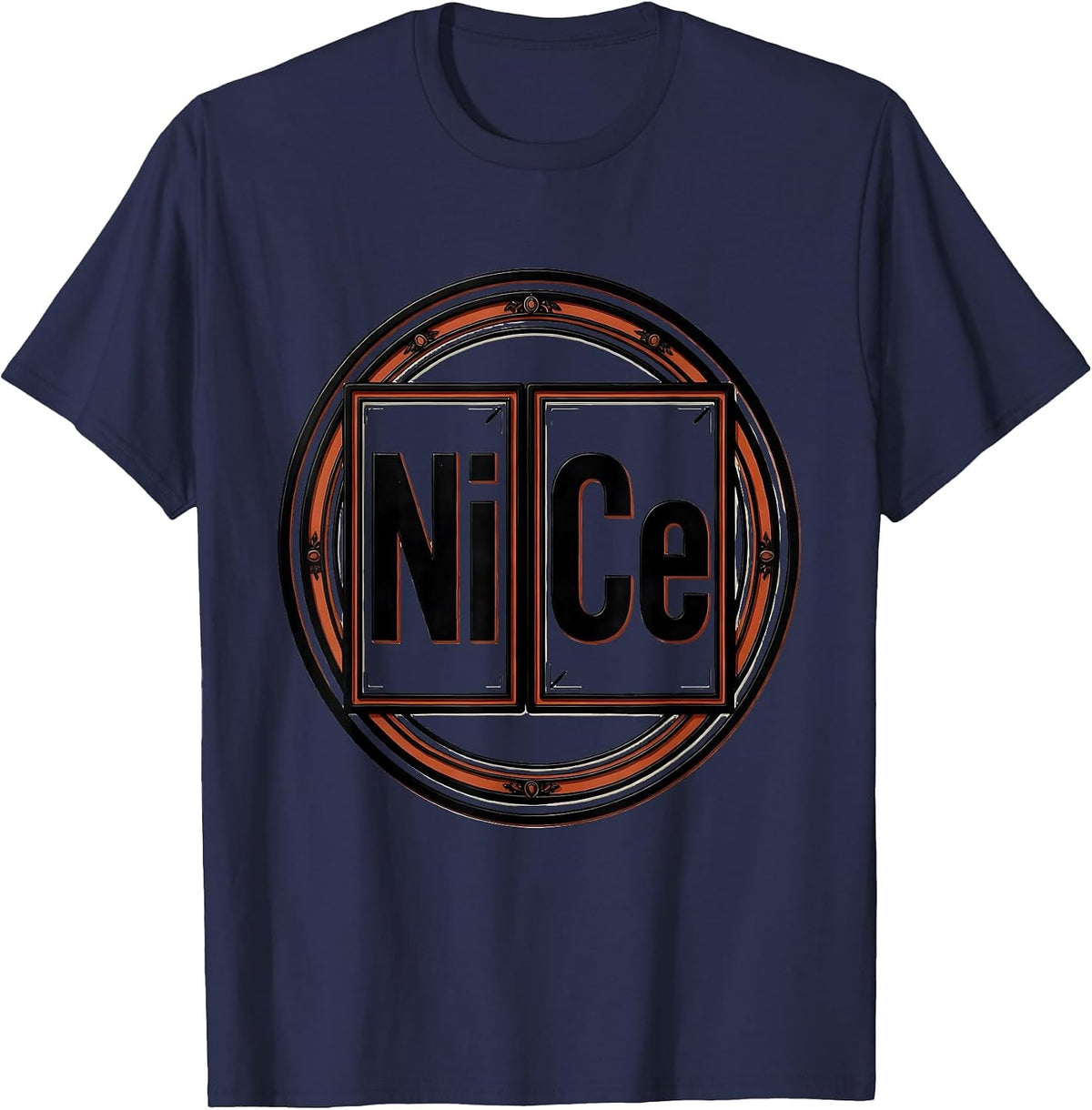 NiCe Wood Type Letterpress Science Nerd Pun Humor T-Shirt - Navy Blue