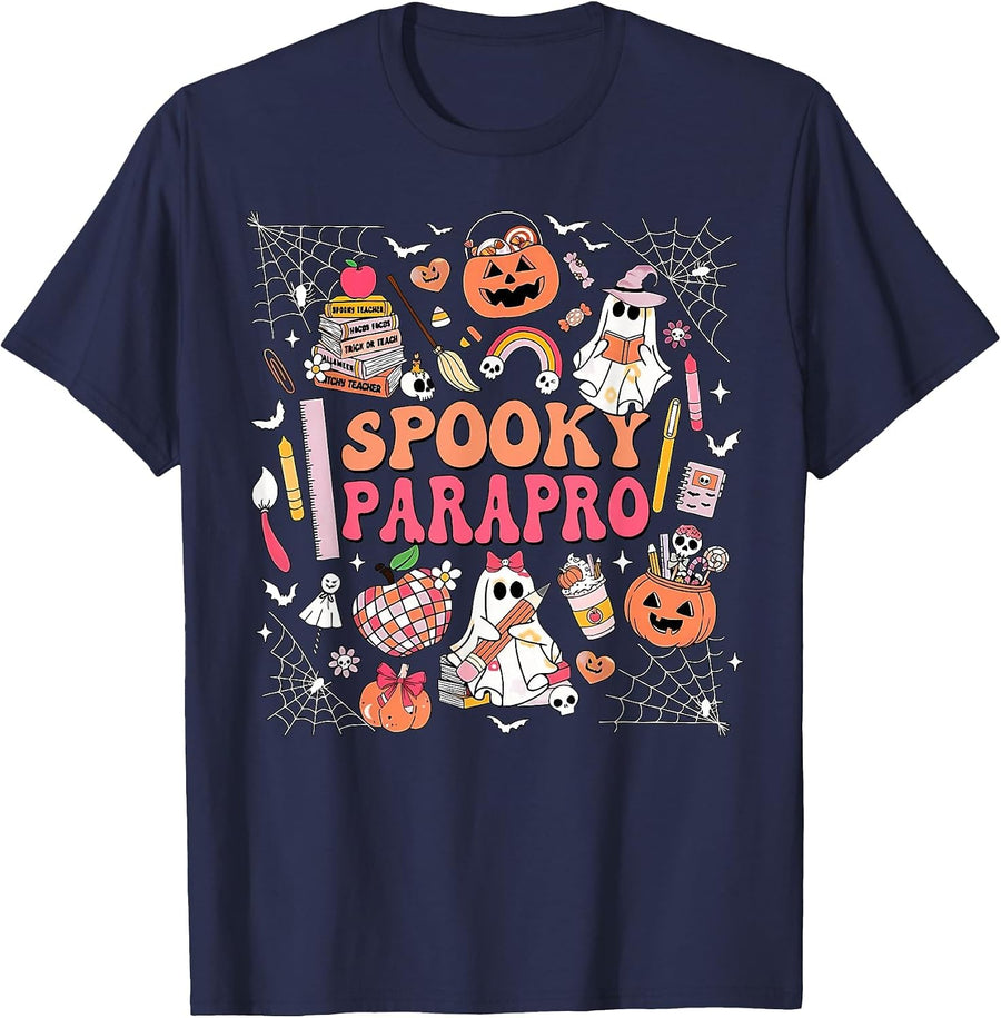 Retro Spooky Parapro Paraprofessional Halloween Costume T-Shirt - Navy Blue