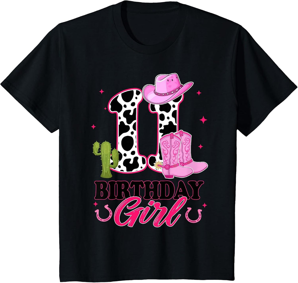 11th Birthday Girl Rodeo Western 11 Year Old Cowgirl T-Shirt - Black