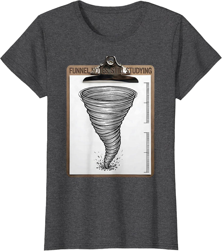 Women's Funnel Notes Still Studying Line Art Meteorology Gift T-Shirt - Dark Heather Grey