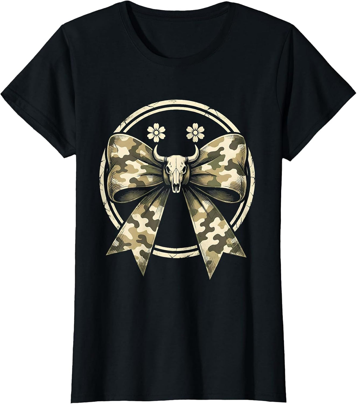 Women's Camo Bow Boho Western Hunting Woman Ol Lady Gift T-Shirt - Black