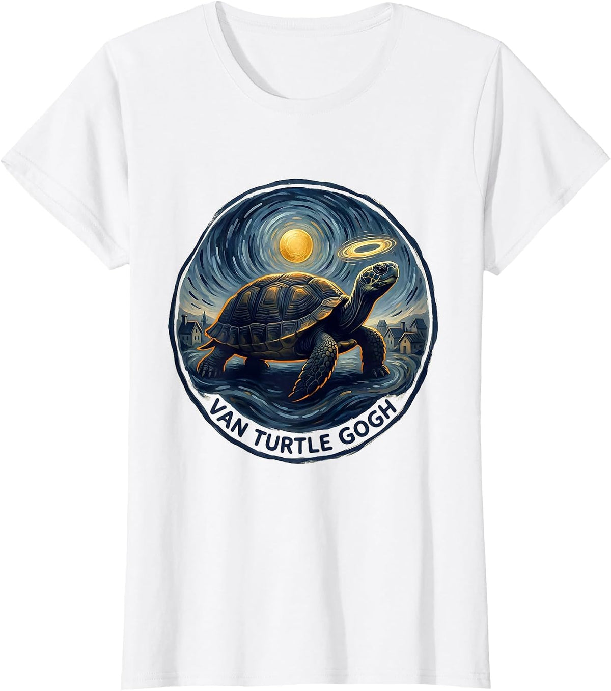 Van Turtle Gogh Storybook Animal Lover Whimsical Art Meme T-Shirt - White