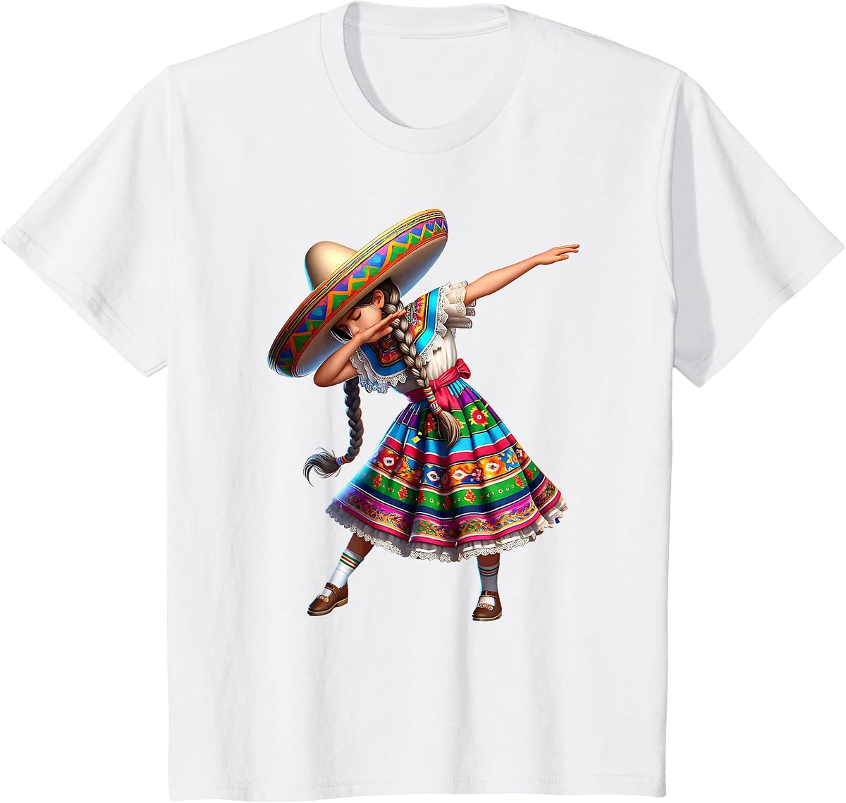 Funny Dabbing Mexican Poncho Sombrero Cinco de Mayo Girl T-Shirt - White