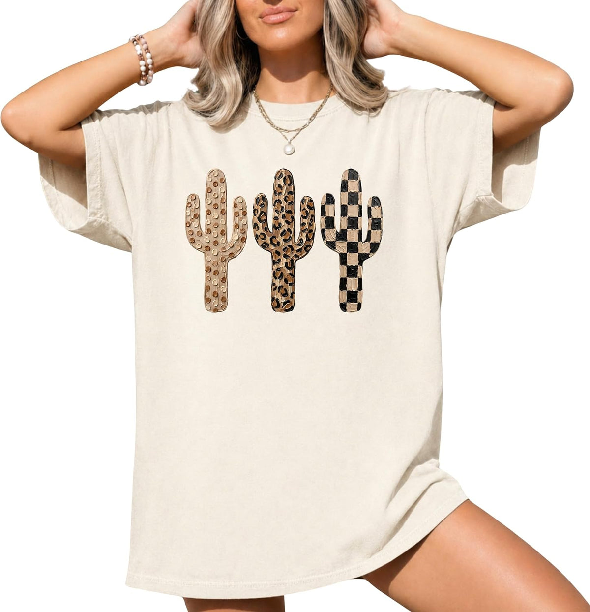 Western Cactus Shirt for Women, Boho Desert Graphic Tee, Neutral Cowgirl Shirt, Leopard Cactus Tee - As Pictured