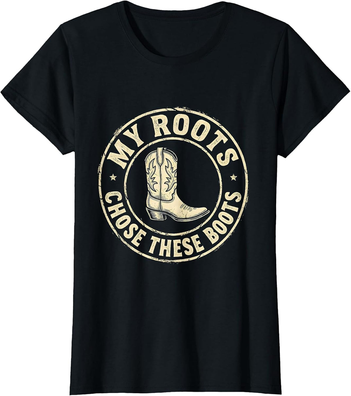 Women's My Roots Chose These Boots Boho Western Country Music Fan T-Shirt - Black