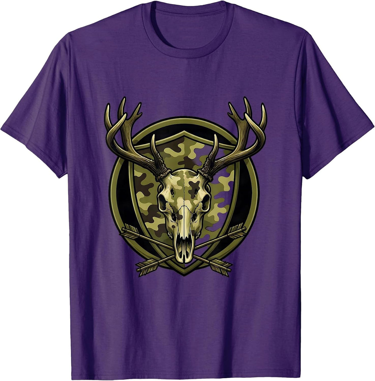 Men's Deer Skull Camo Hunting Graphic Design T-Shirt - Purple