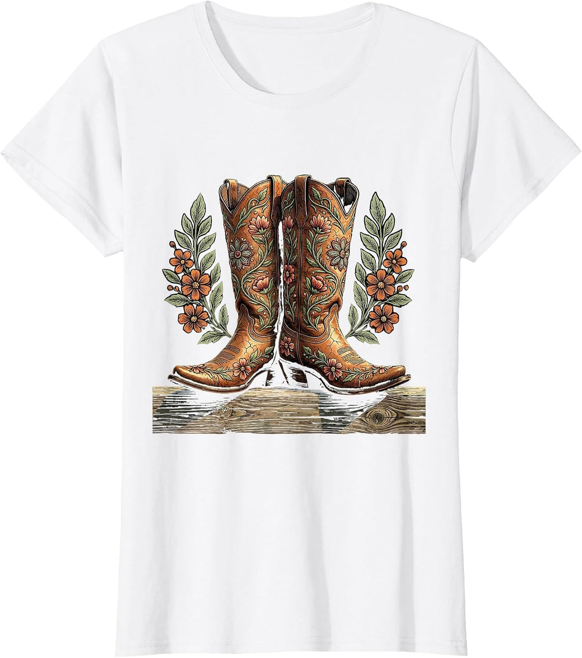 Cowgirl Boots on Fence Rail Rodeo Graphic T-Shirt - White