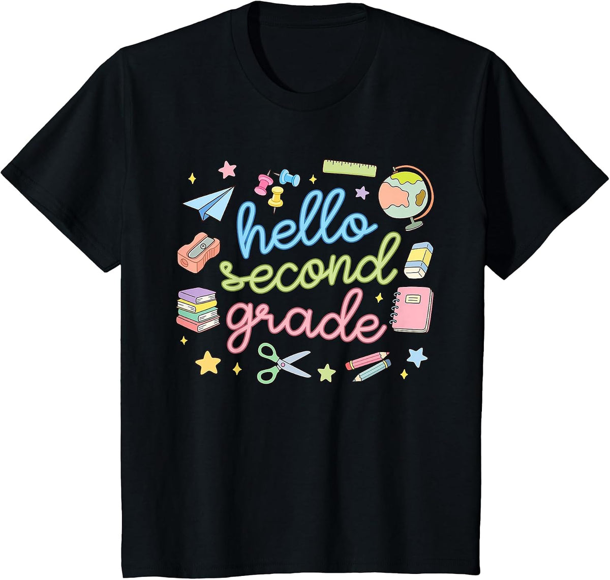 Back to School First Day Hello Second 2nd Grade Teacher Girl T-Shirt - Black