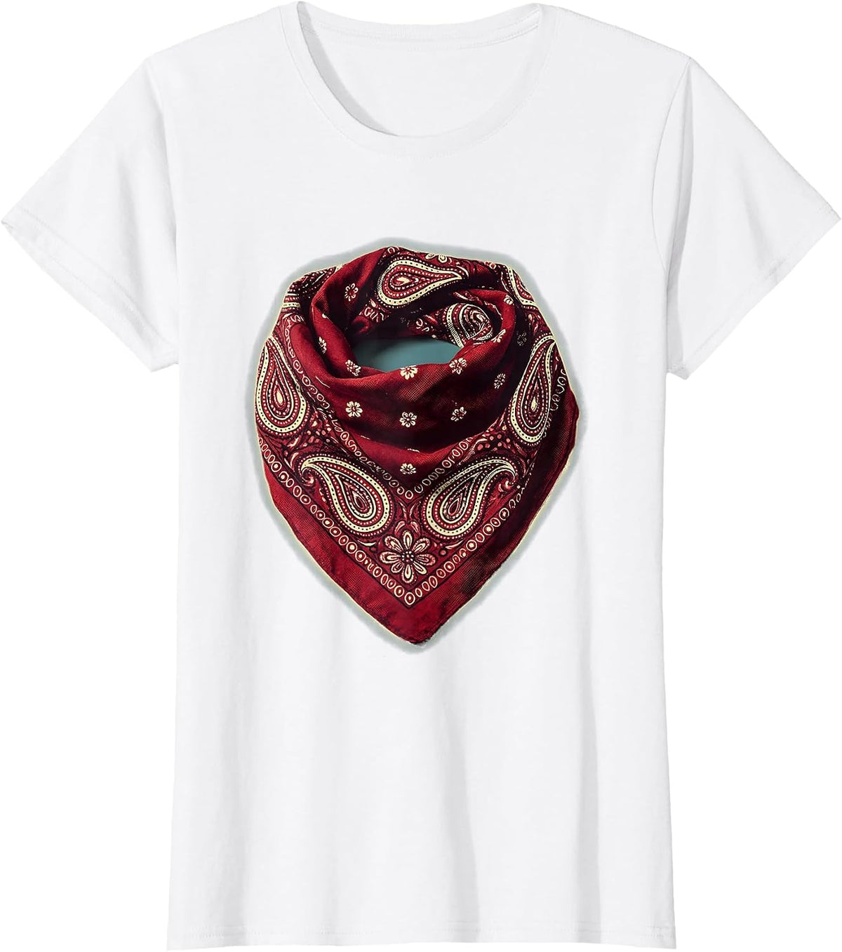 Folded Bandana Paisley Pattern Graphic Tee T-Shirt - White