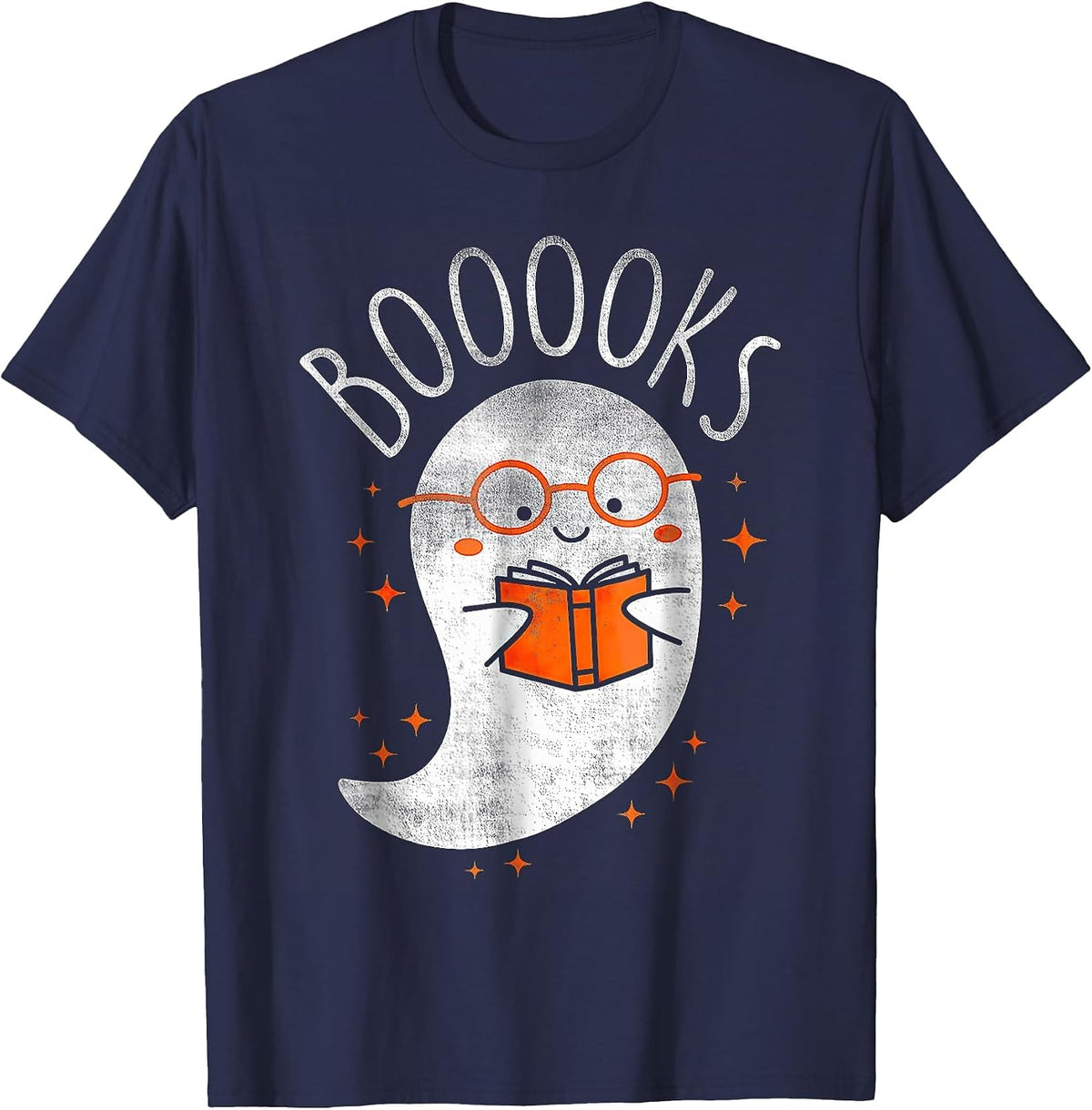 Halloween Cute Ghost Book Reading Teacher T-Shirt - Navy Blue
