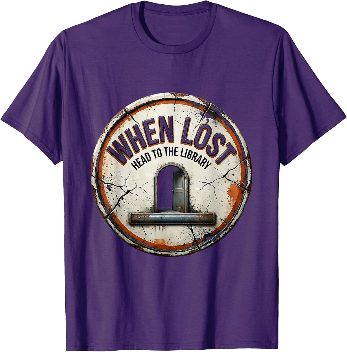 Men's When Lost, Head To The Library Funny Bookworm Library Lover T-Shirt - Purple