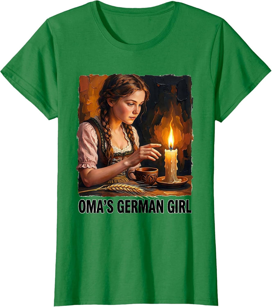Women's OMA'S GERMAN GIRL Traditional Heritage Pride German Culture T-Shirt - Kelly Green
