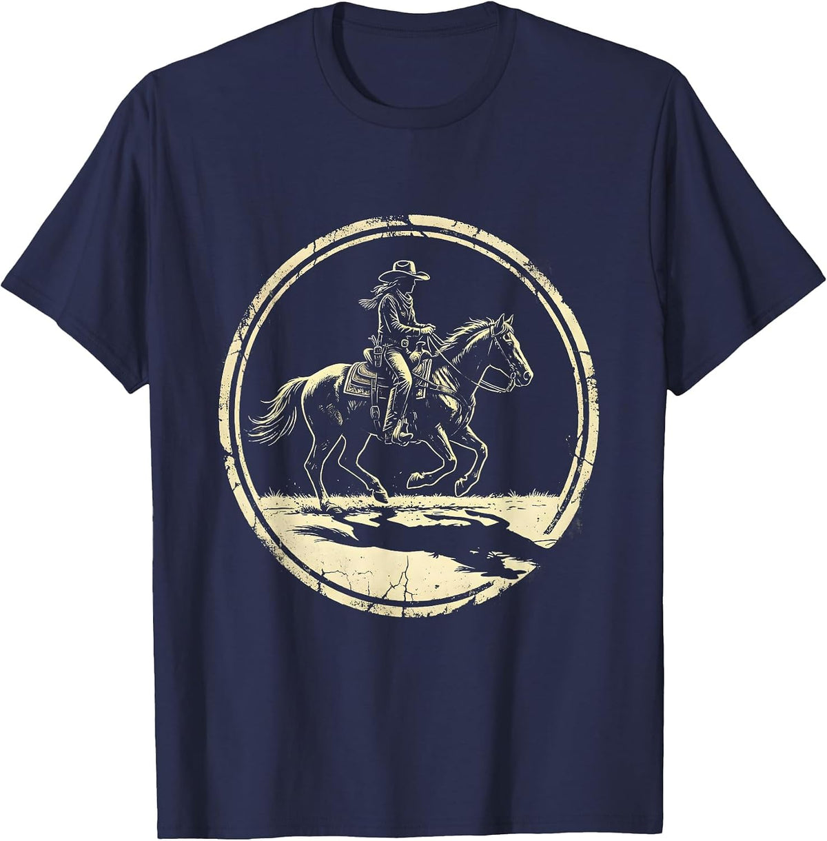 Men's Cowgirl Shadow Rodeo Graphic Design T-Shirt - Navy Blue