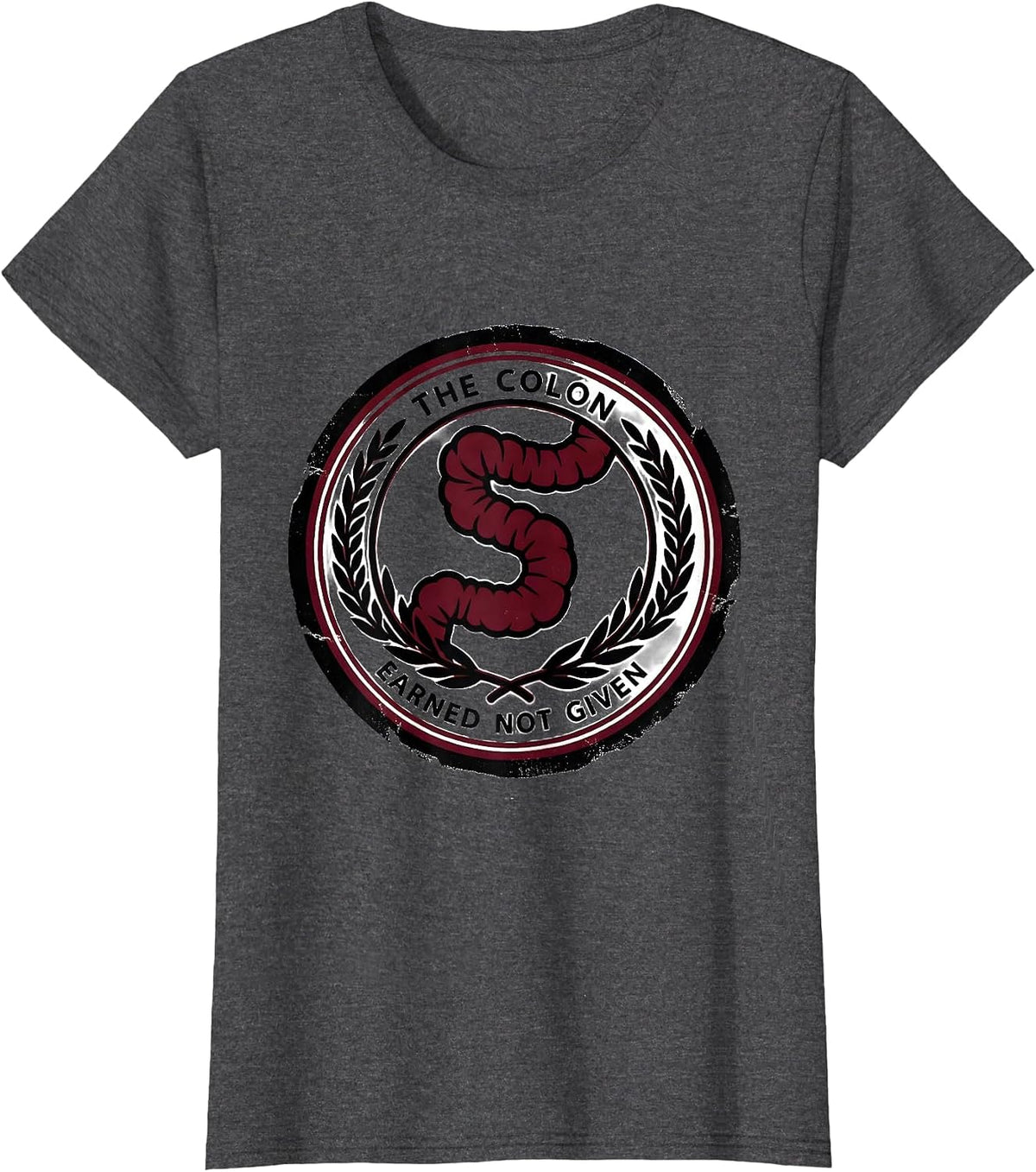 Women's The Colon. Earned, Not Given Funny Grammar Teacher Humor T-Shirt - Dark Heather Grey