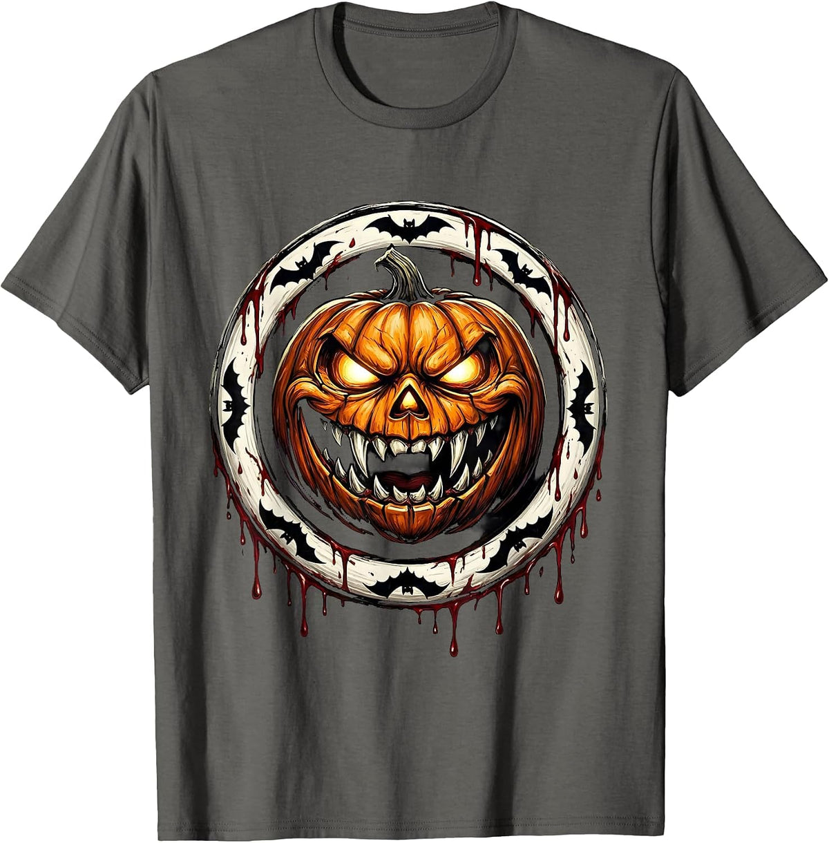 Vampire Jack-O-Lantern Halloween Dental Design T-Shirt - Asphalt Grey