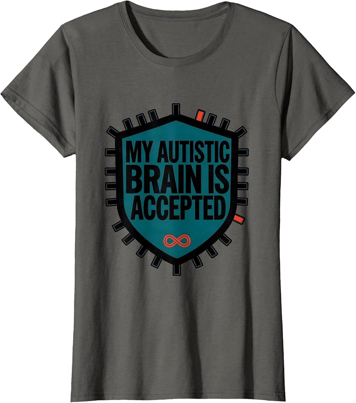 Women's My Autistic Brain Is Accepted Neurodiversity Acceptance T-Shirt - Asphalt Grey