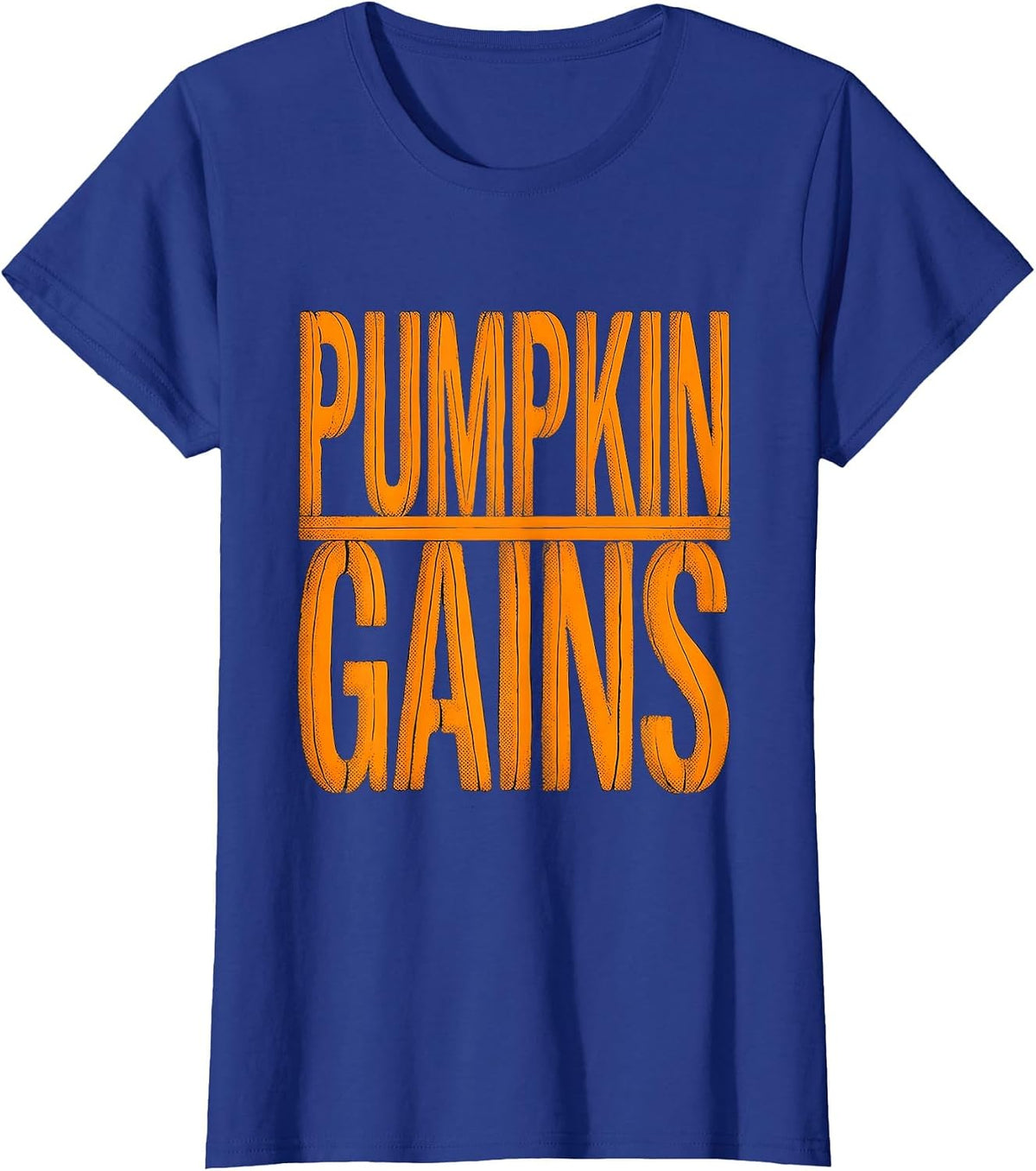Women's Pumpkin Gains Funny Halloween Gym Workout Lifting Pun T-Shirt - Royal Blue