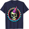 Skull Birthday Party Hat Grinning Celebration Design T-Shirt - Navy Blue