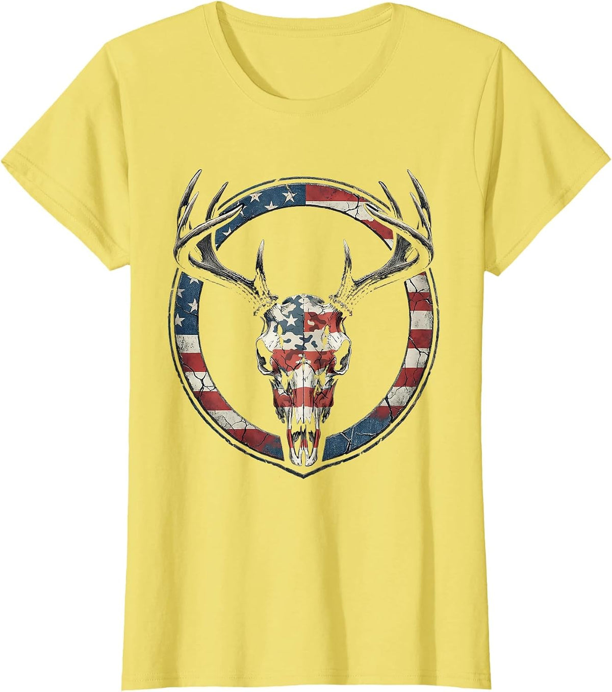 Deer Skull Camo Overlay Hunting Design T-Shirt - Lemon Yellow