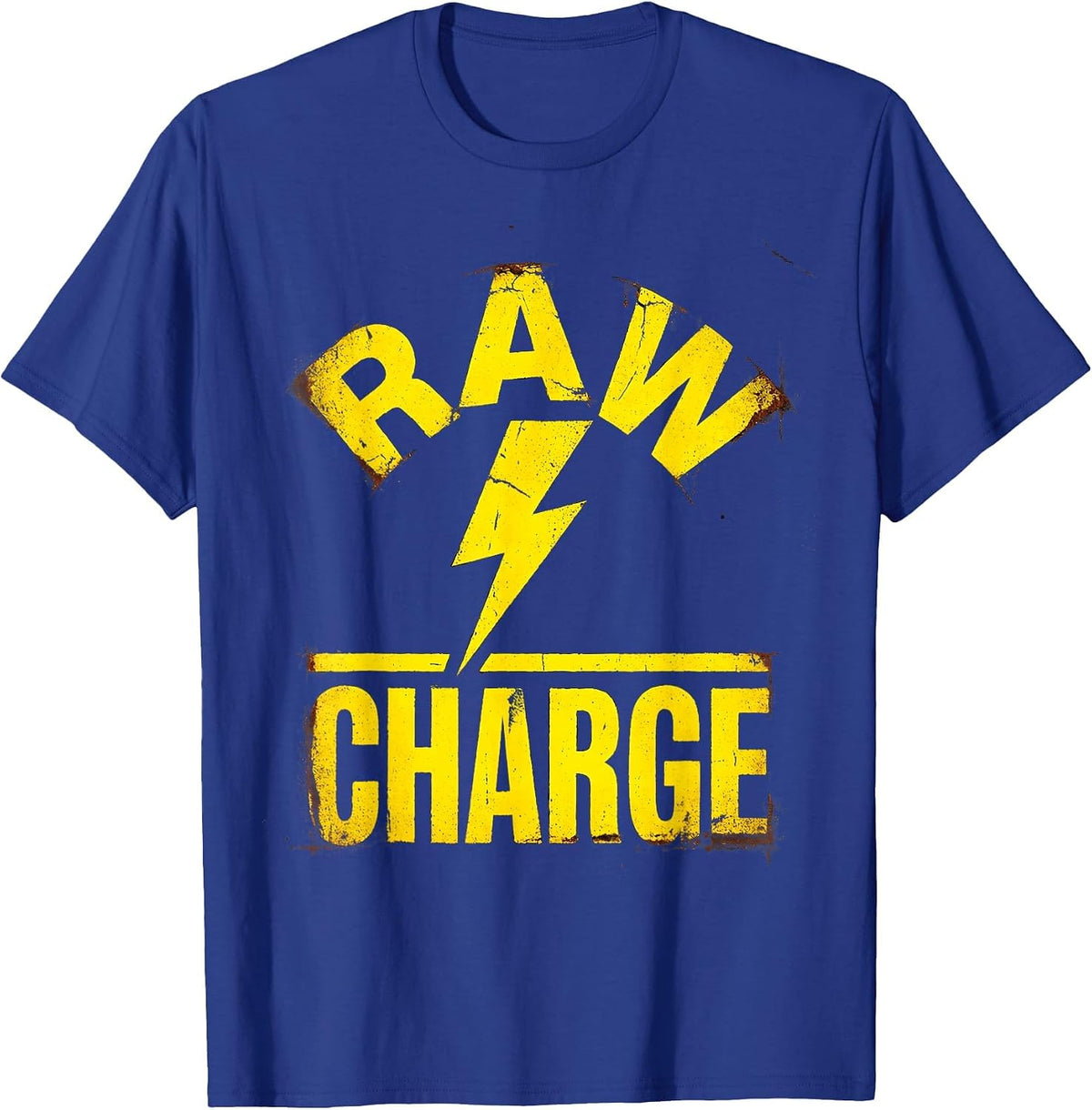 RAW CHARGE Distressed Bold Lightning Bolt Graphic Icon T-Shirt - Royal Blue