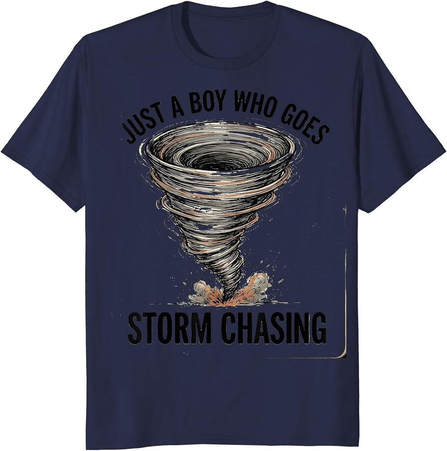 Just A Boy Who Goes Storm Chasing Funny Tornado Weather T-Shirt - Navy Blue