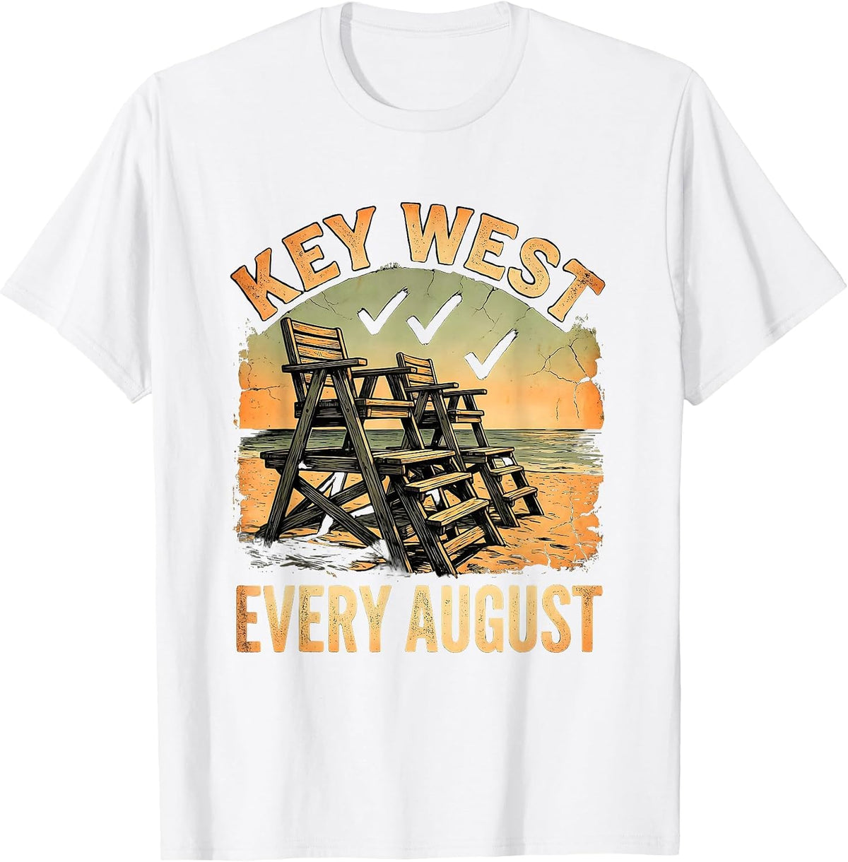 Men's KEY WEST EVERY AUGUST Boho Summer Casual Beach Souvenir T-Shirt - White