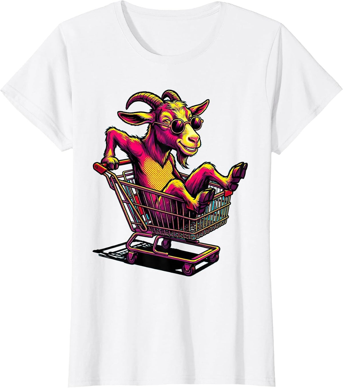 Women's Goat in Sunglasses Shopping Cart Climber T-Shirt - White