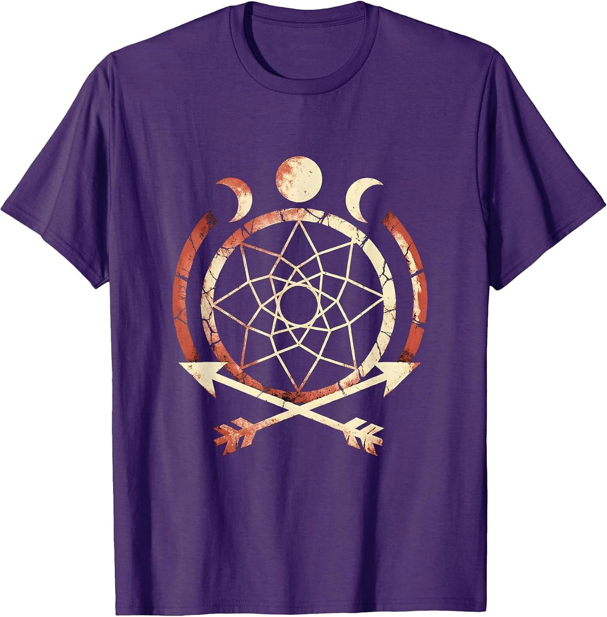 Men's Dreamcatcher Arrows Moon Phases Western Boho T-Shirt - Purple