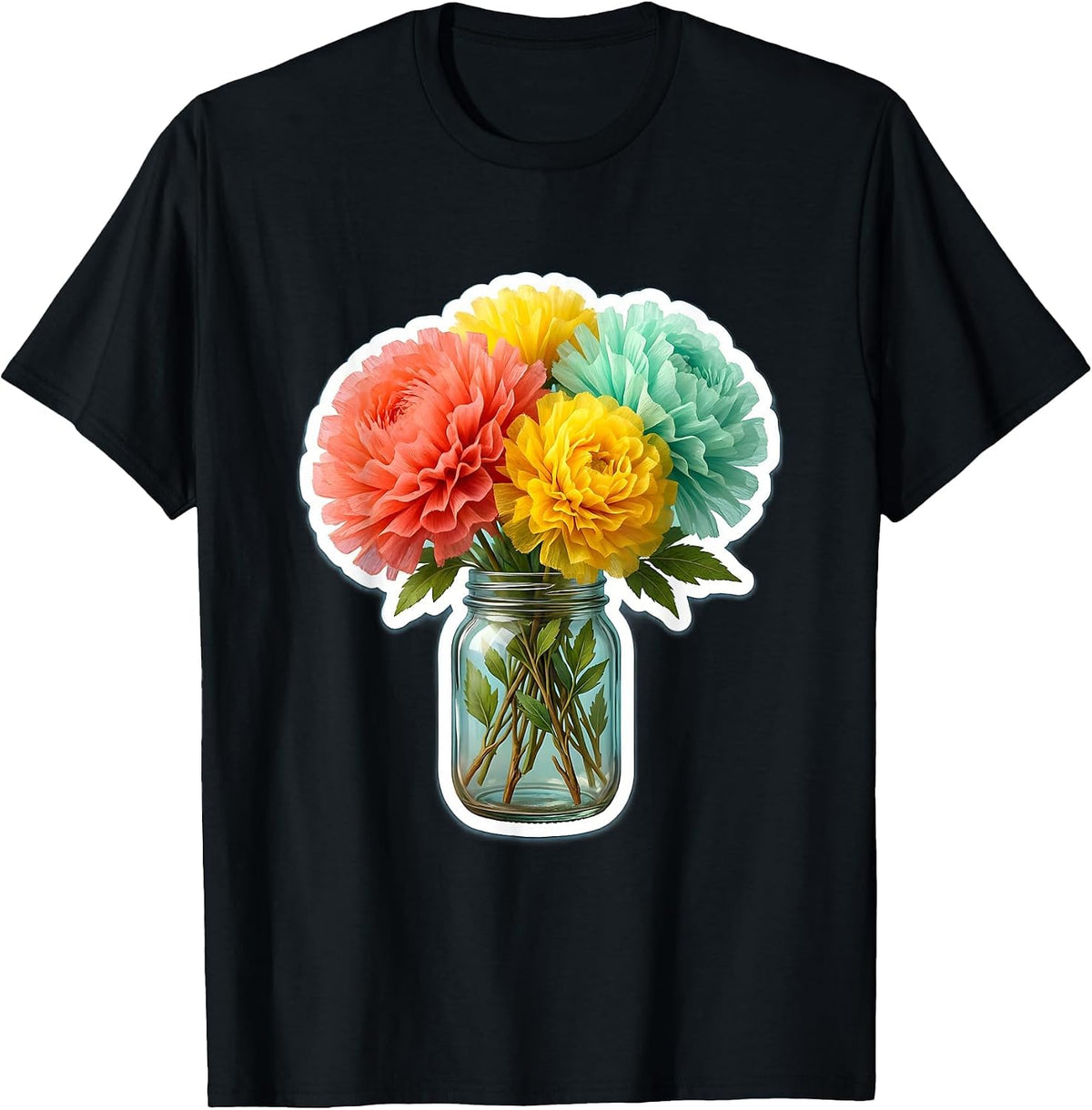 Men's Preschool Teacher Tissue Paper Flower Mason Jar T-Shirt - Black