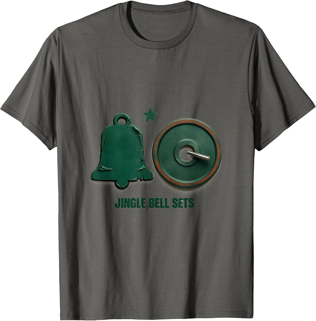 Men's Jingle Bell Sets Funny Christmas Gym Workout Weightlifting T-Shirt - Asphalt Grey