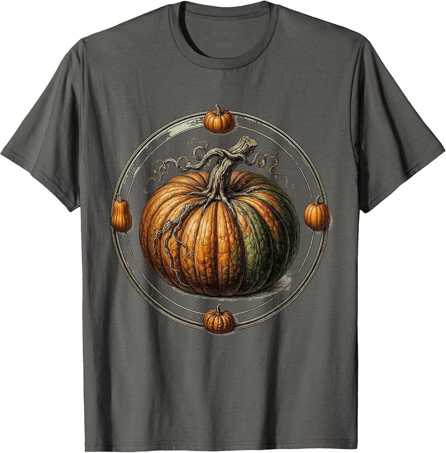 Tiny Pumpkins Orbiting in Space Graphic Design T-Shirt - Asphalt Grey