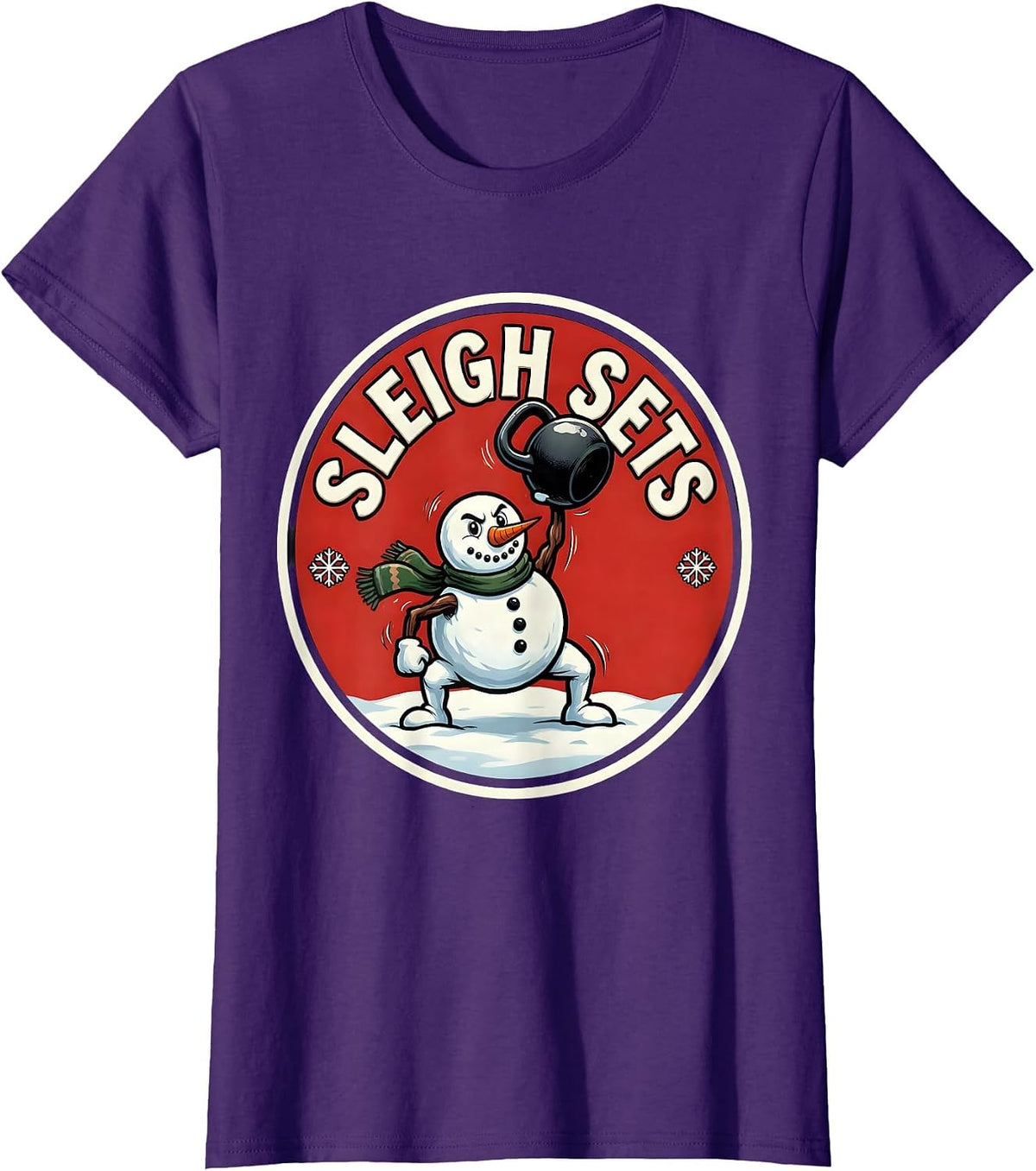 Women's Sleigh Sets Cartoon Christmas Weightlifting Gym Humor T-Shirt - Purple