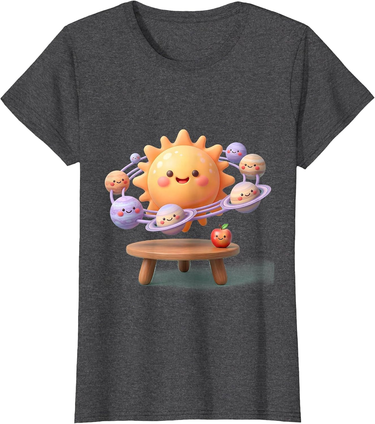Women's Solar System Model Teacher's Desk Graphic T-Shirt - Dark Heather Grey