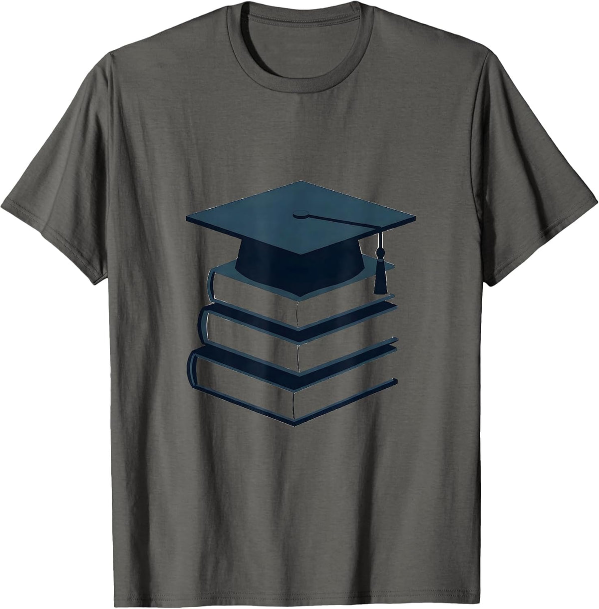 Men's School Counselor Stacked Books Graduation Cap T-Shirt - Asphalt Grey