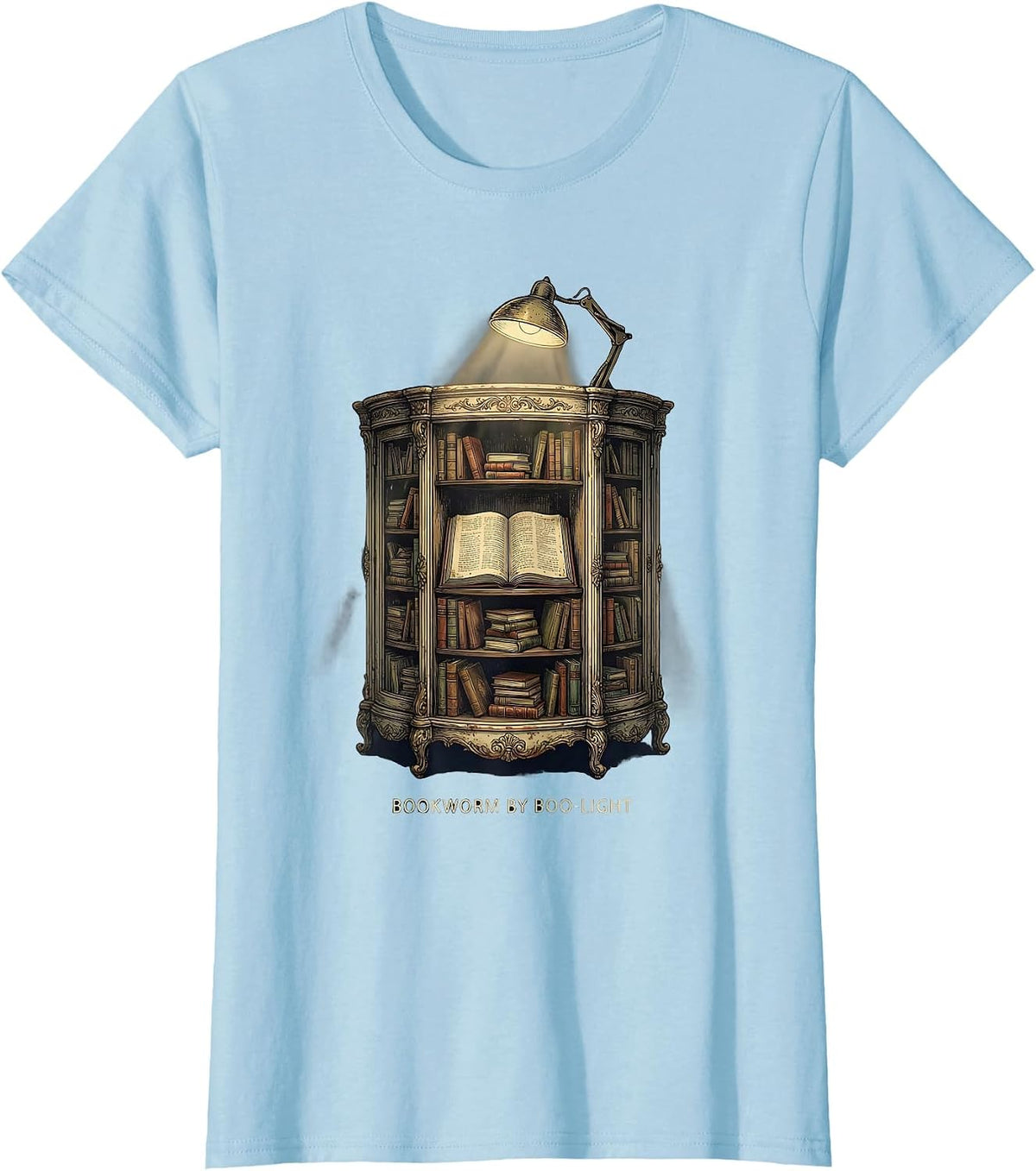 Women's Bookworm By Boo-light Vintage Ghost Reading Book Lover T-Shirt - Baby Blue