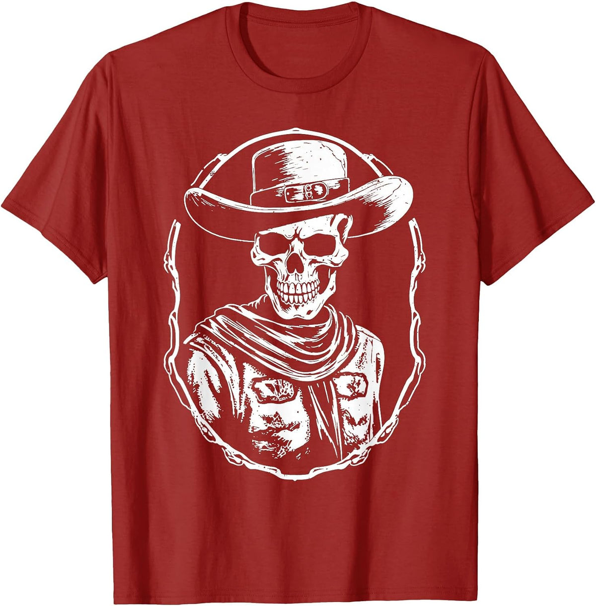 Cowboy Skeleton Skull Vintage Boho Western T-Shirt - Cranberry Red