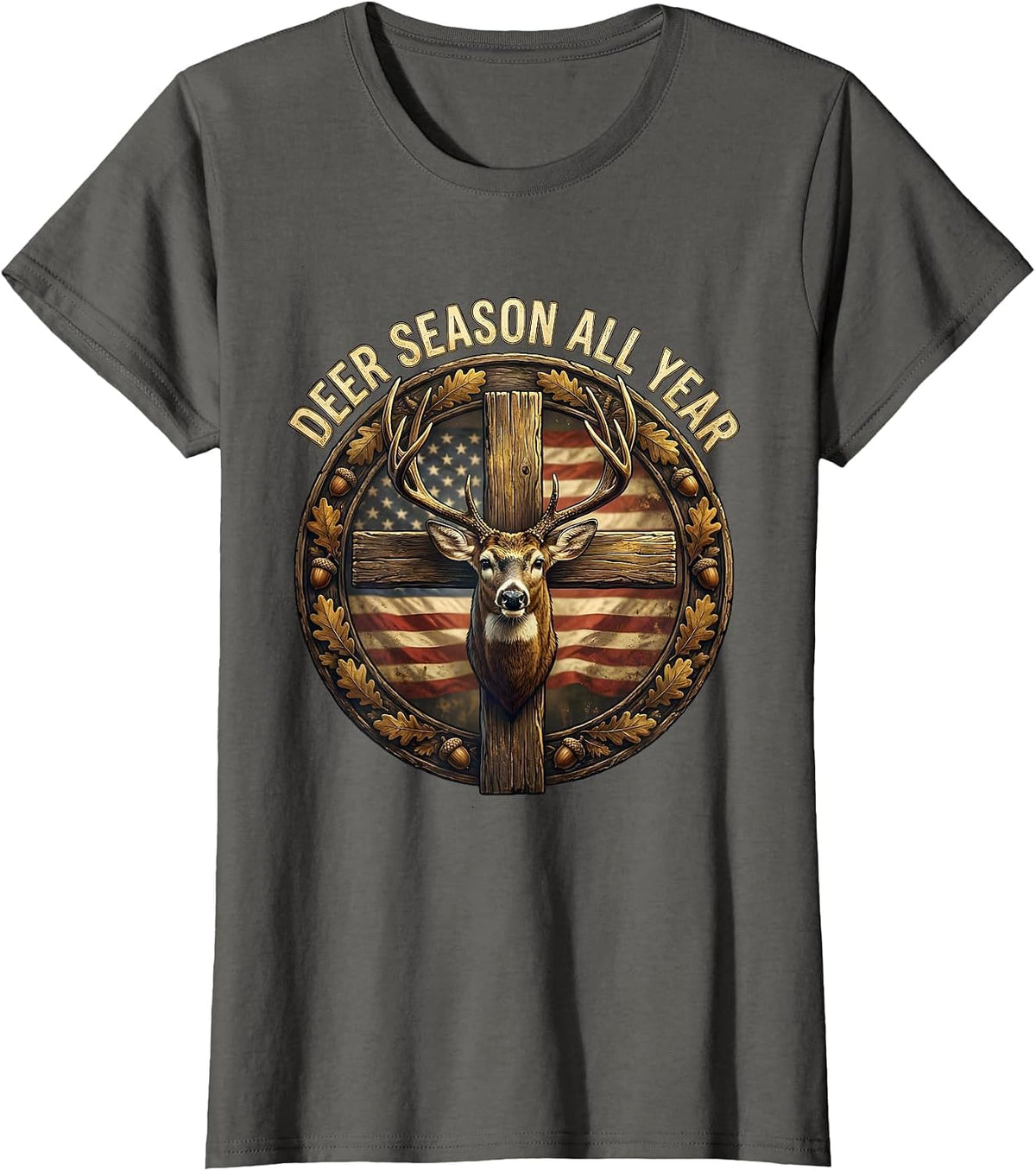 Women's Deer Season All Year Hunting Graphic Design T-Shirt - Asphalt Grey