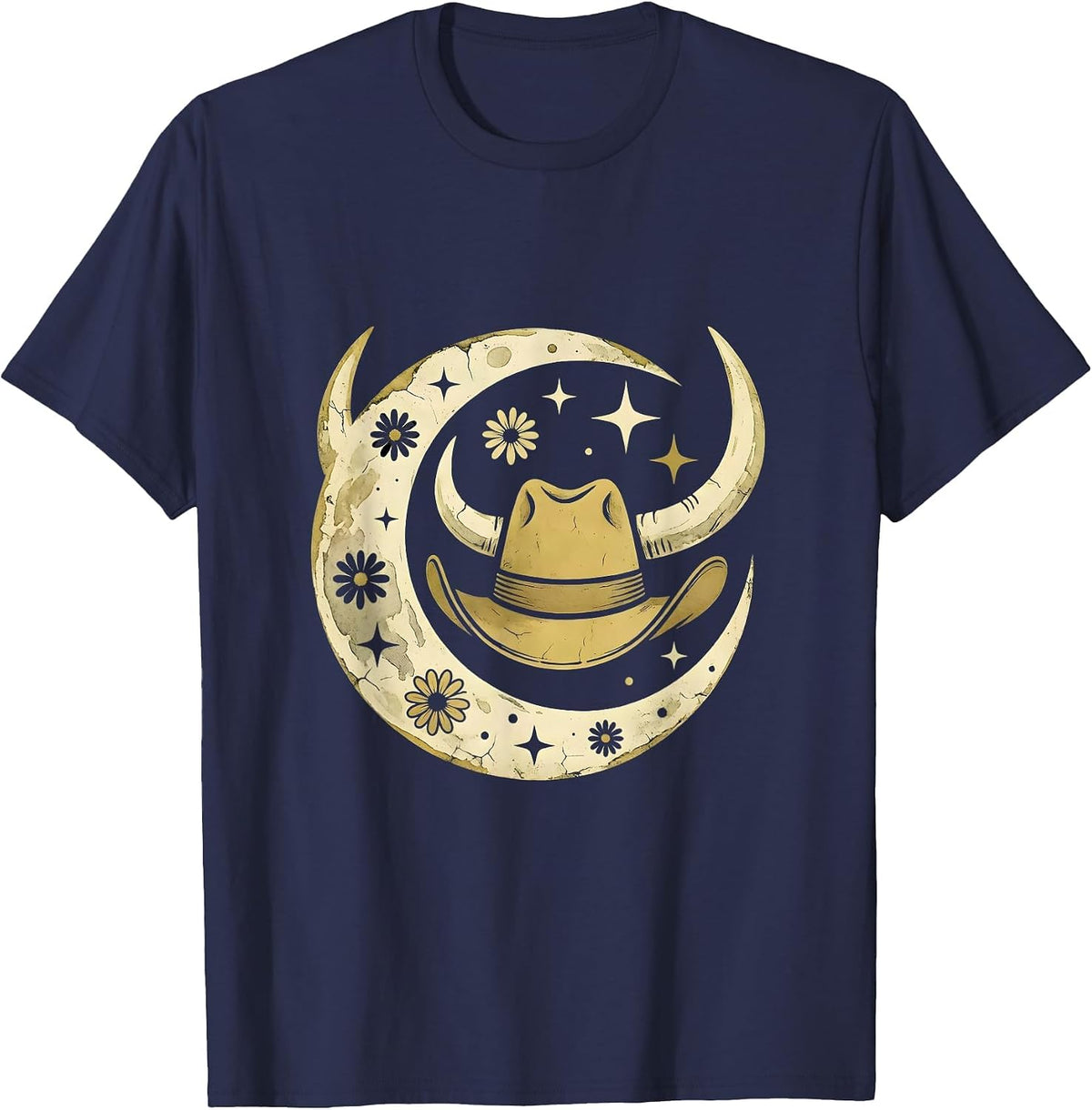 Men's Cowgirl Silhouette Sunset Mesa Western Design T-Shirt - Navy Blue