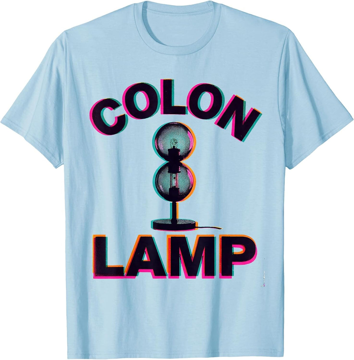 Men's Colon Lamp Risograph Grammar Teacher Pun Humor Gift T-Shirt - Baby Blue