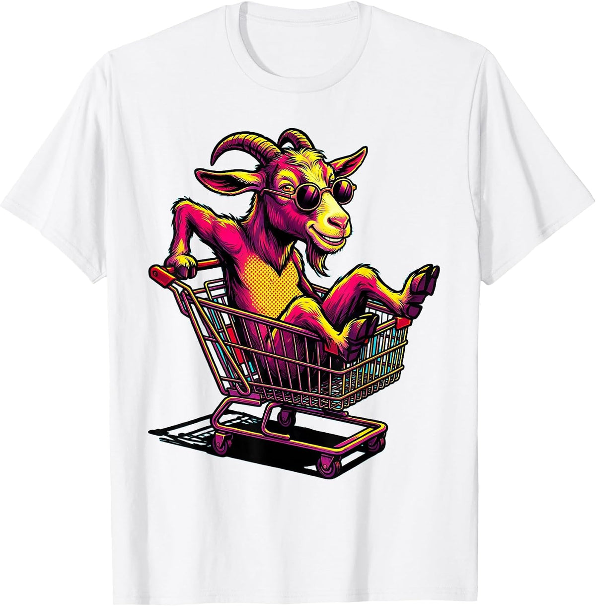 Men's Goat in Sunglasses Shopping Cart Climber T-Shirt - White