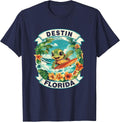 Destin Florida Cute Sea Turtle Surfing Summer Vacation T-Shirt - Navy Blue