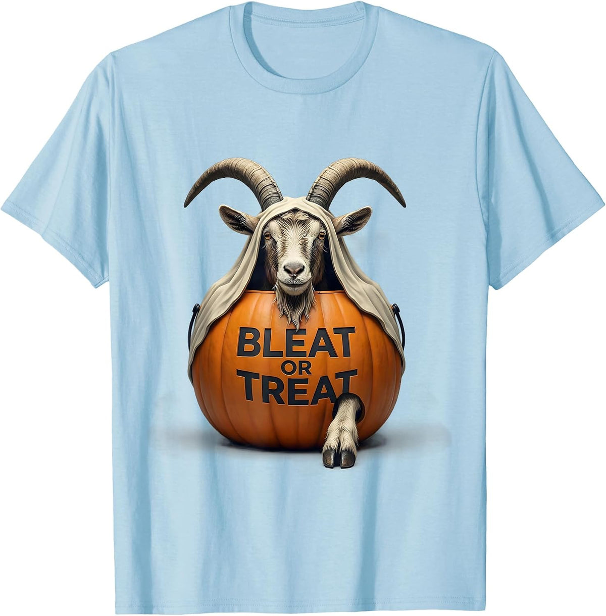 Men's Bleat Or Treat Whimsical Halloween Goat Lover Spooky Season T-Shirt - Baby Blue