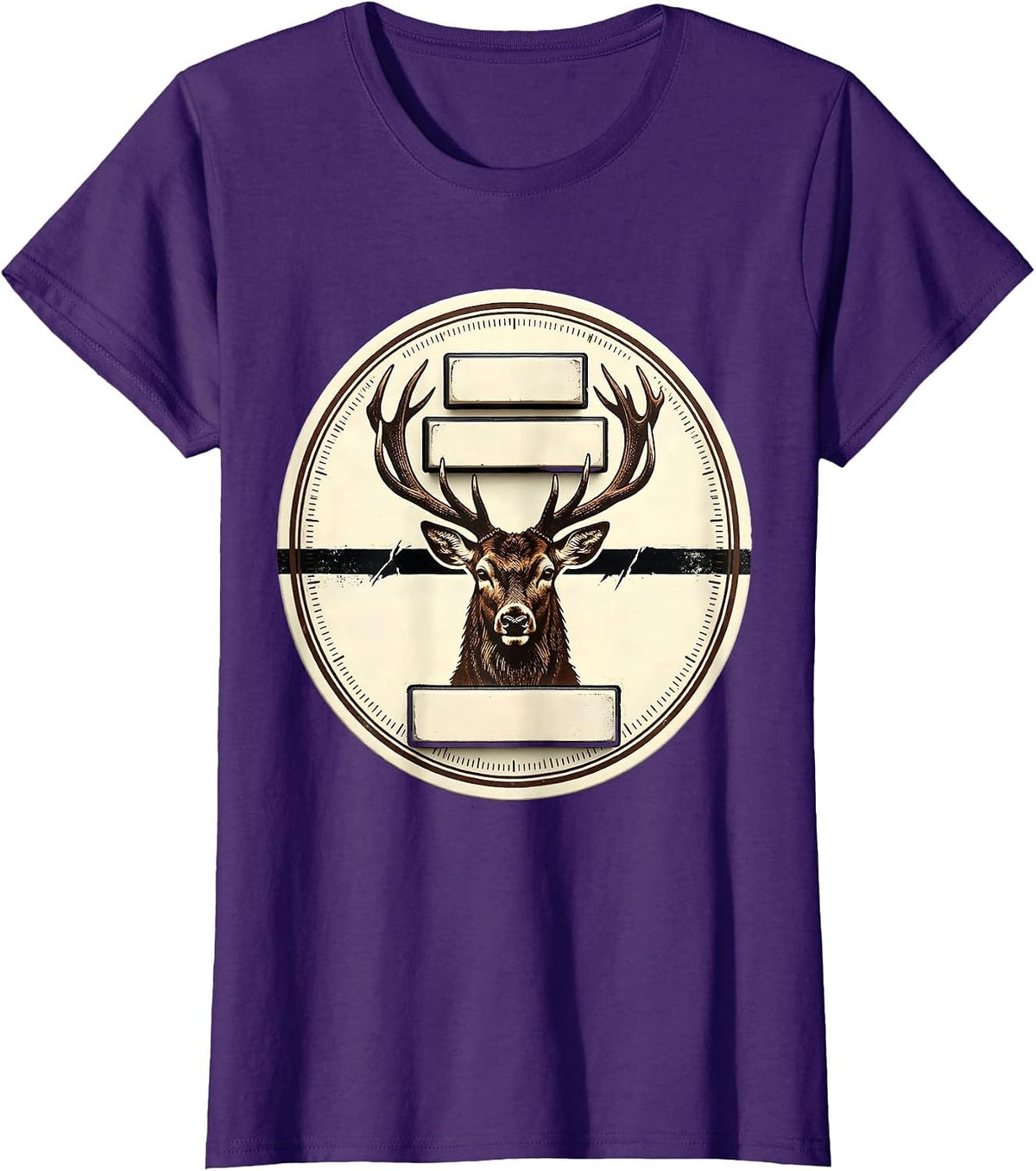 Women's Deer Buck Antler Letterpress Badge Hunting Dad Humor T-Shirt - Purple
