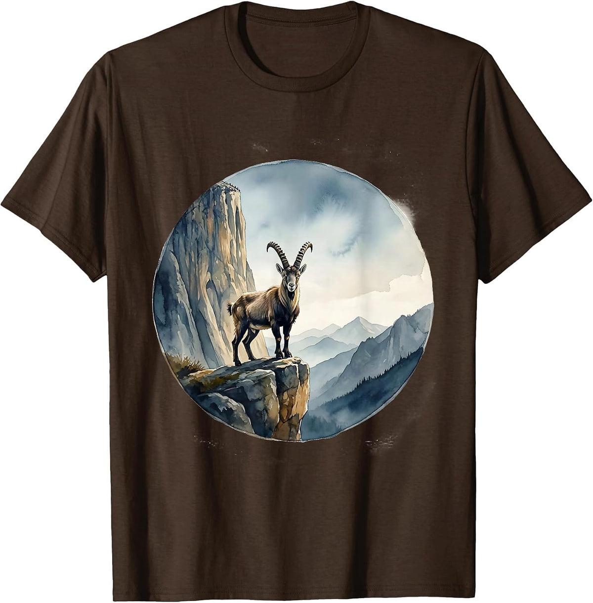 Men's Be Still Mountain Goat Cliff Ledge Illustration T-Shirt - Brown
