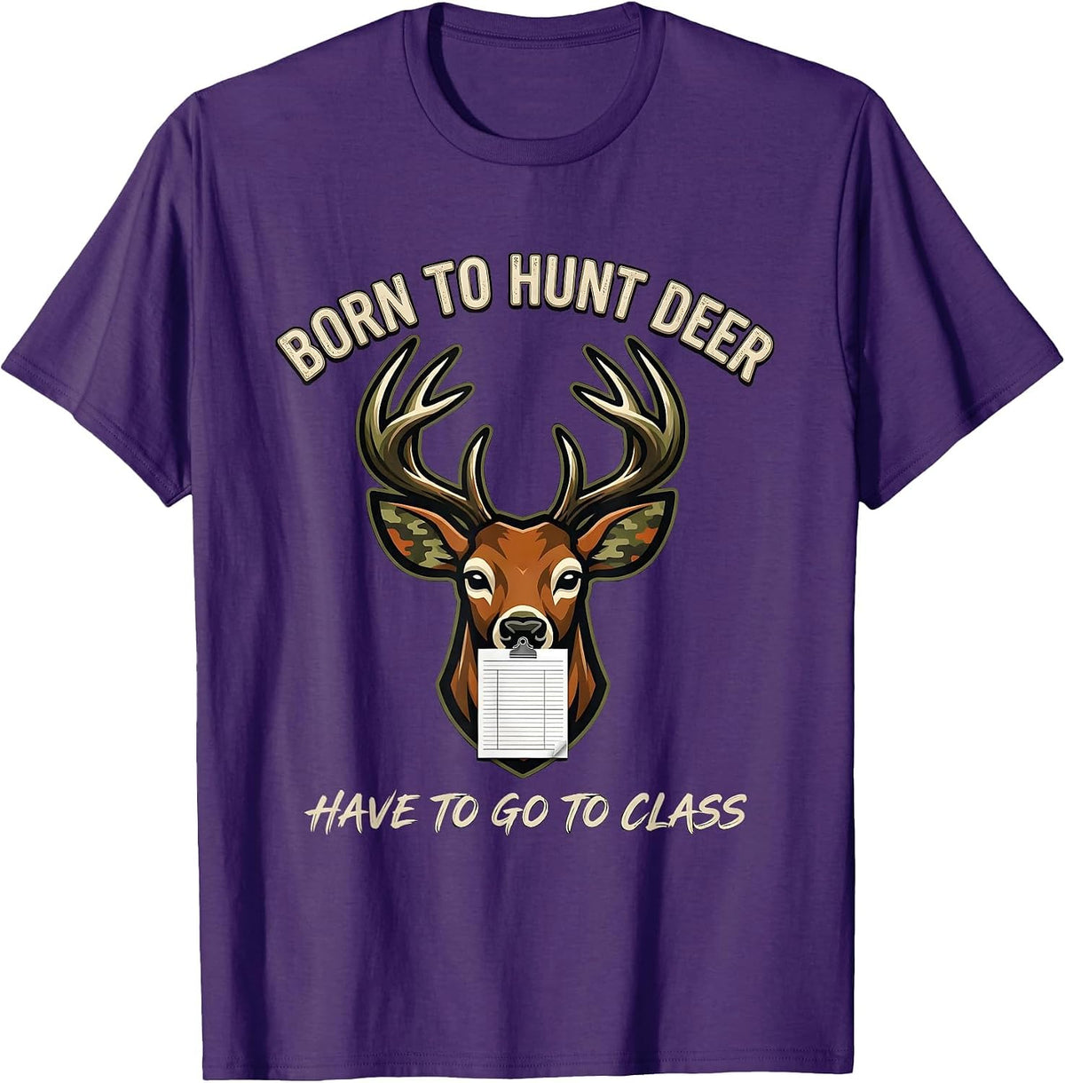 Men's Born To Hunt Deer Have To Go To Class Funny Hunting Youth T-Shirt - Purple