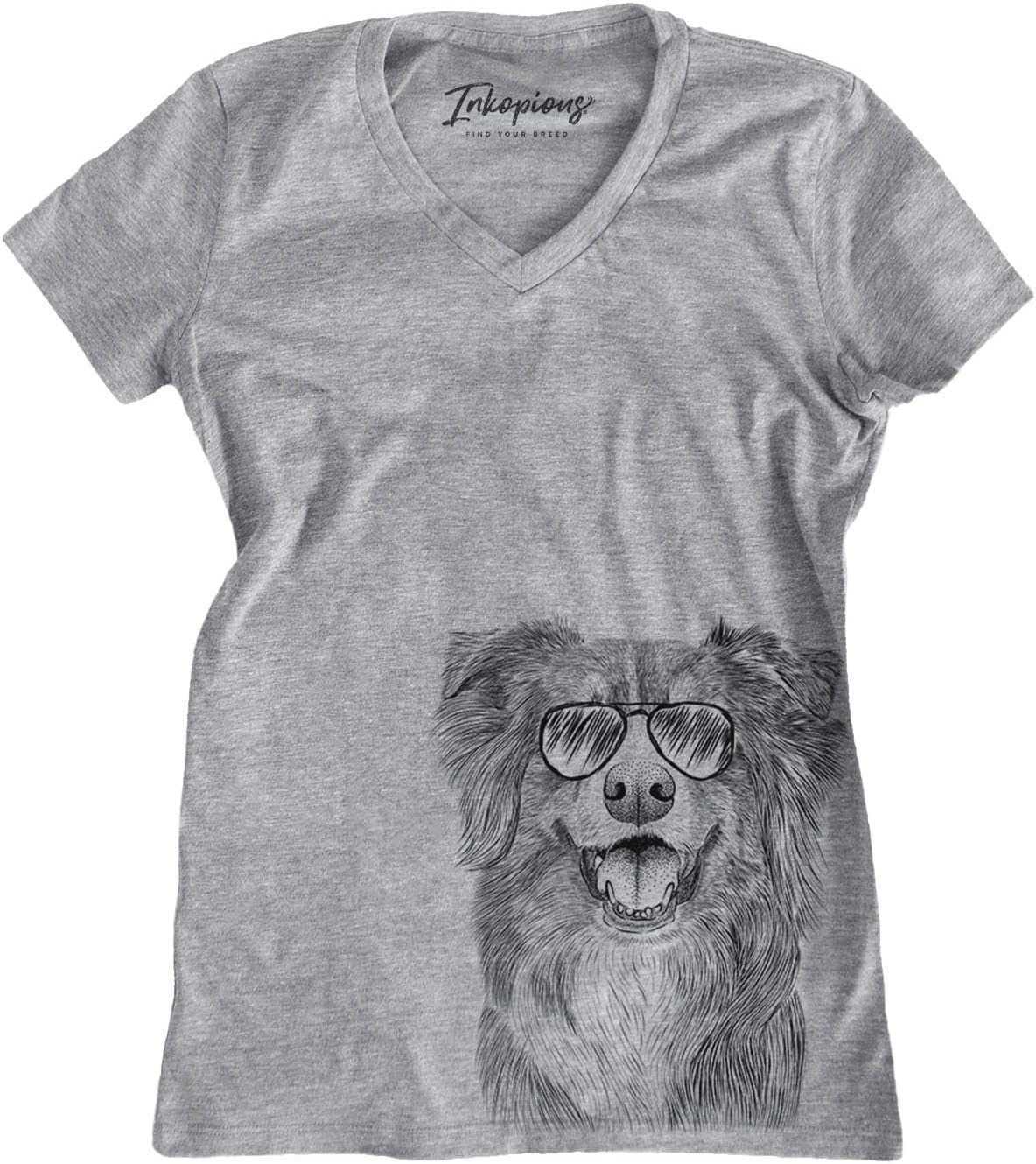 Aviator Aussie Parker the Australian Shepherd Dog T-Shirt - Grey Modern V-neck